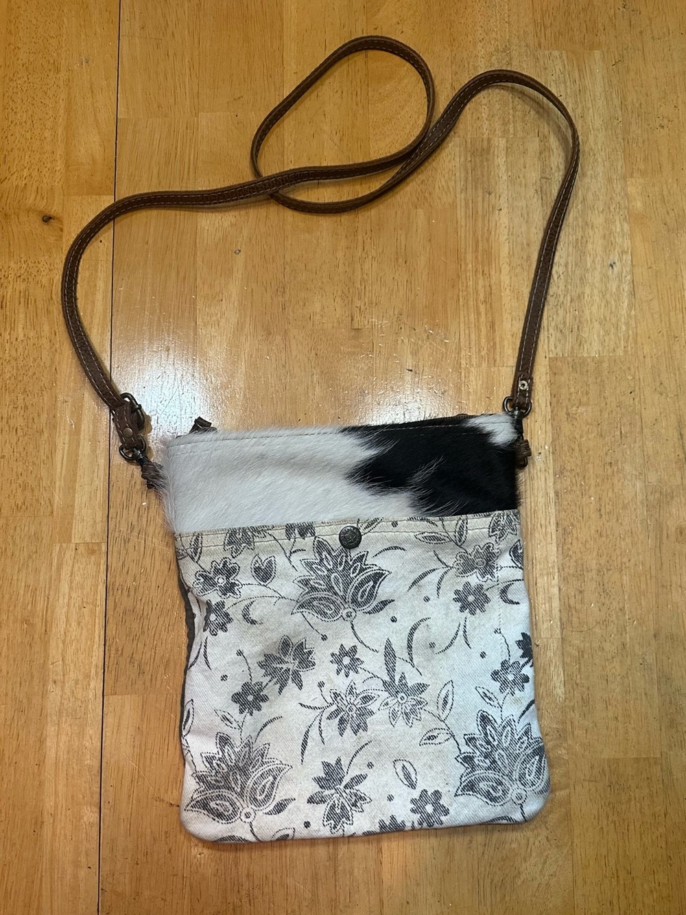 Myra Bag Black & White Floral Canvas Crossbody